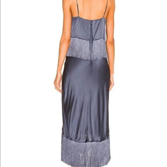 NWT Cinq a Sept Eastwood Fringe Silk Sleeveless Midi Dress in Shadow Size 4 $595 - Picture 9 of 11